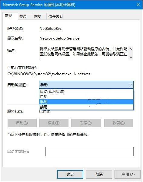 Network Setup Service 的属性(本地计算机)